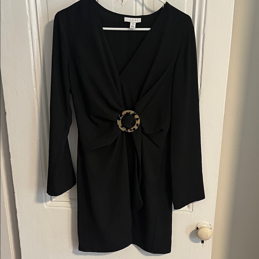 Topshop Black Long Sleeve Dress with Ring Accent